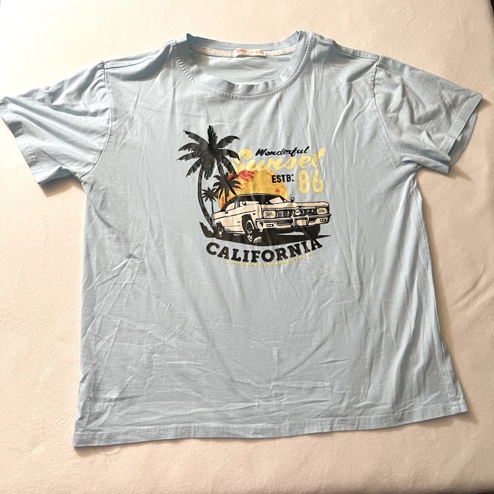 Light Blue Romwe California T-Shirt